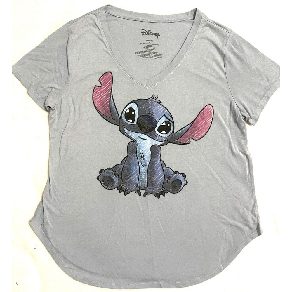Lilo & Stitch Womens Size XL Light Blue Disney Short Sleeve V Neck T Shirt - Picture 1 of 4